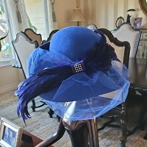 Vintage Michael Howard Mr. Charles Blue Feathered Hat - 40+ Years Old